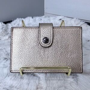 Coach Accordion Card Case – Gold Metallic Pebbled Leather EUC